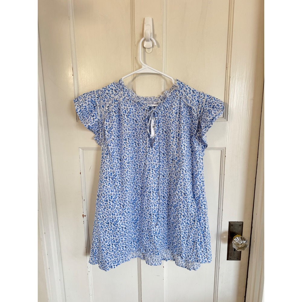 NWT Gap Ruffle Zen Light‎ Blue Floral Top size xxl